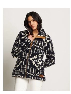 Pendleton Navy & Cream Geometric Zip-Up Fleece Jacket New With Tags